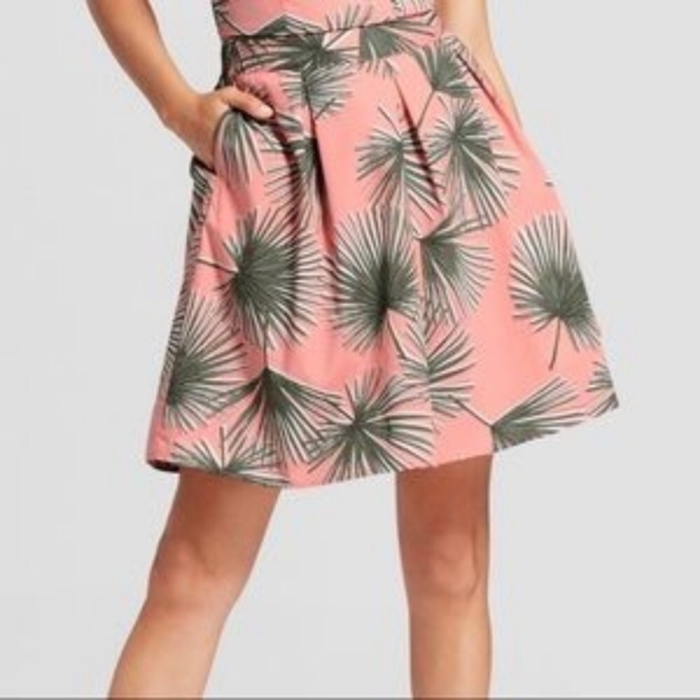 a new day Pink and Green Palm Print Skirt